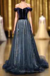 Elegant Off the Shoulder Velvet Floor Length Long Evening Dresses Semi Formal Prom Dresses